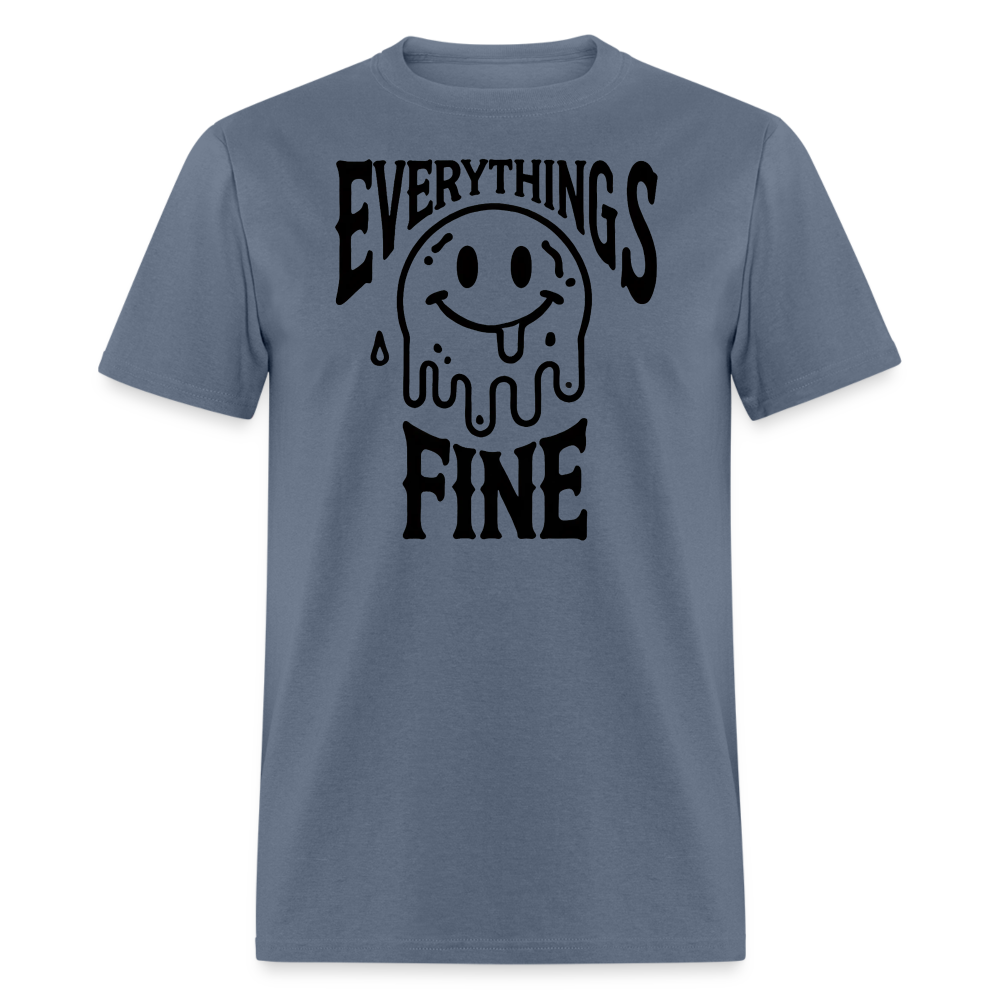 Everything's Fine Melting Smiley Graphic Tee - denim