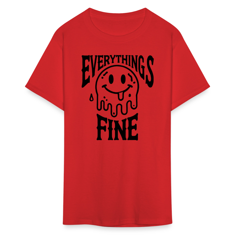 Everything's Fine Melting Smiley Graphic Tee - red