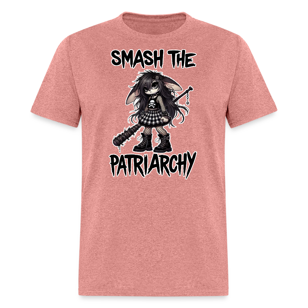 Smash the Patriarchy Punk Bunny Tee - Grunge, Emo, Goth Style Shirt with Barbed Wire Bat - heather mauve