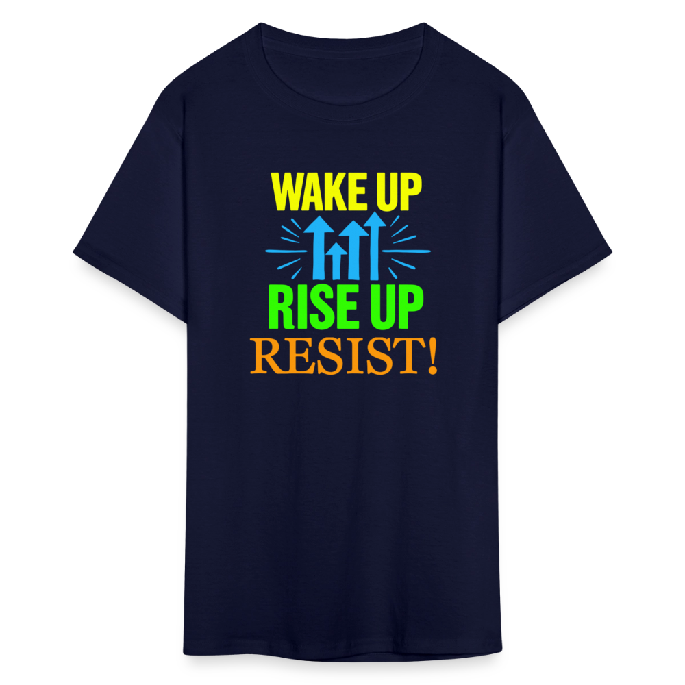 WAKE UP, RISE ↑, RESIST ↑! - Progressive Protest Tee for Activists | Liberal Political Statement Shirt - navy