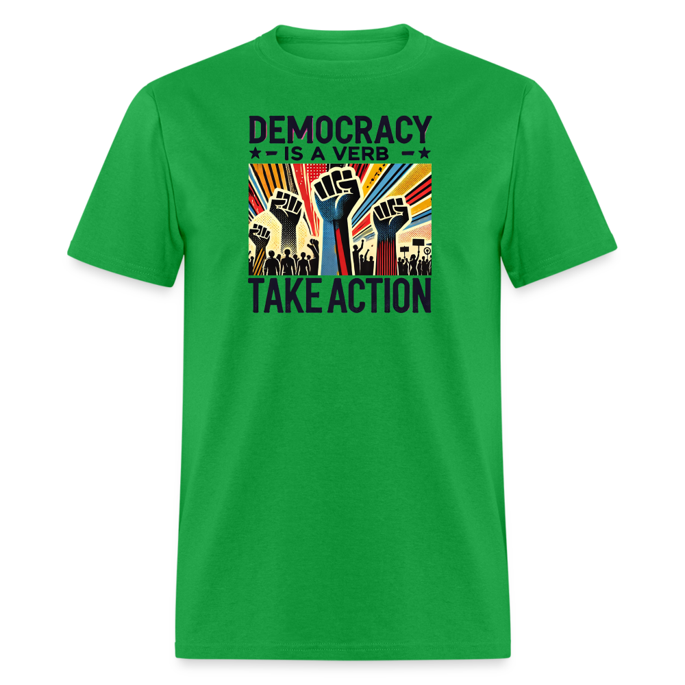 Democracy Is a Verb Activist Graphic Tee - bright green