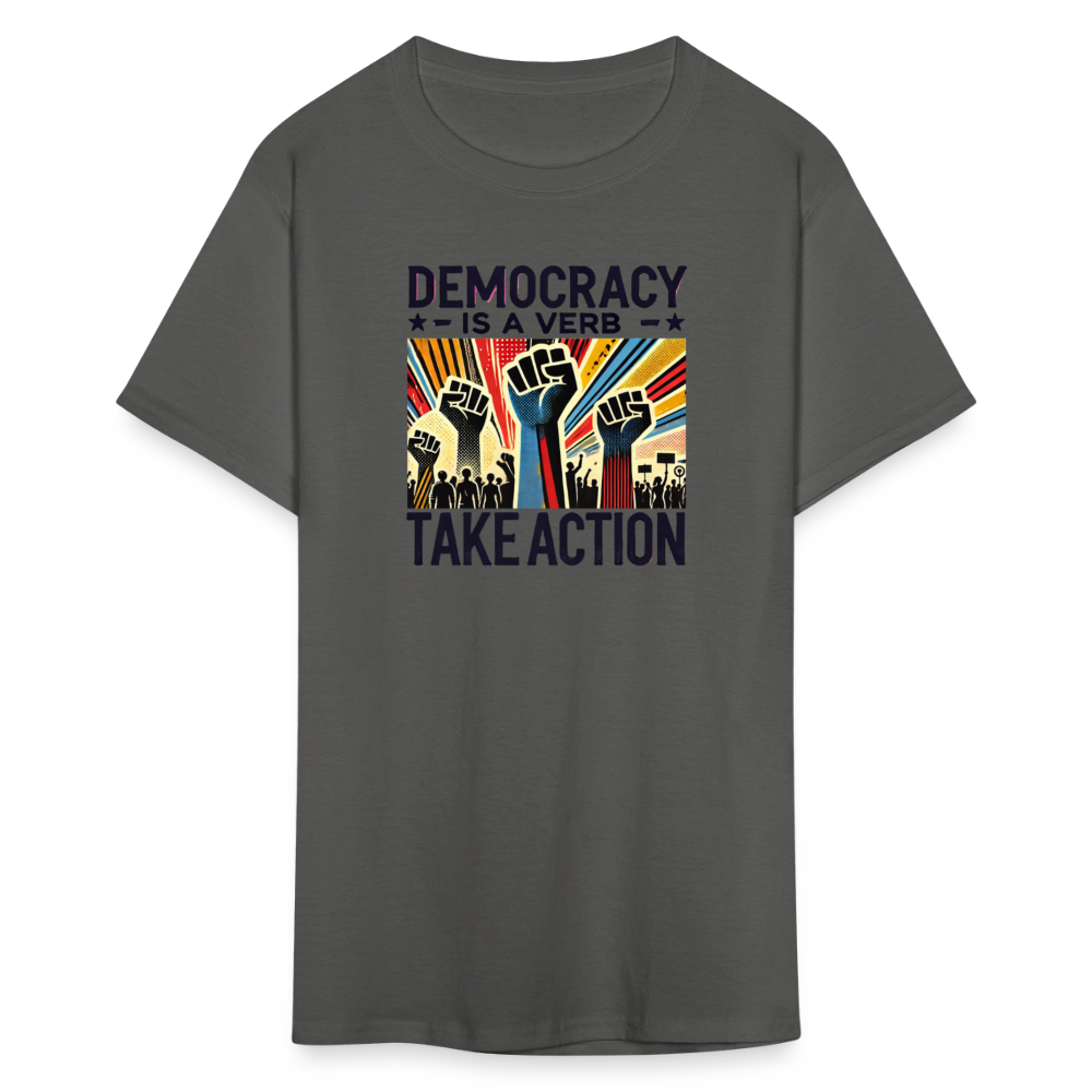 Democracy Is a Verb Activist Graphic Tee - charcoal