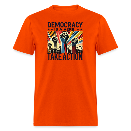 Democracy Is a Verb Activist Graphic Tee - orange