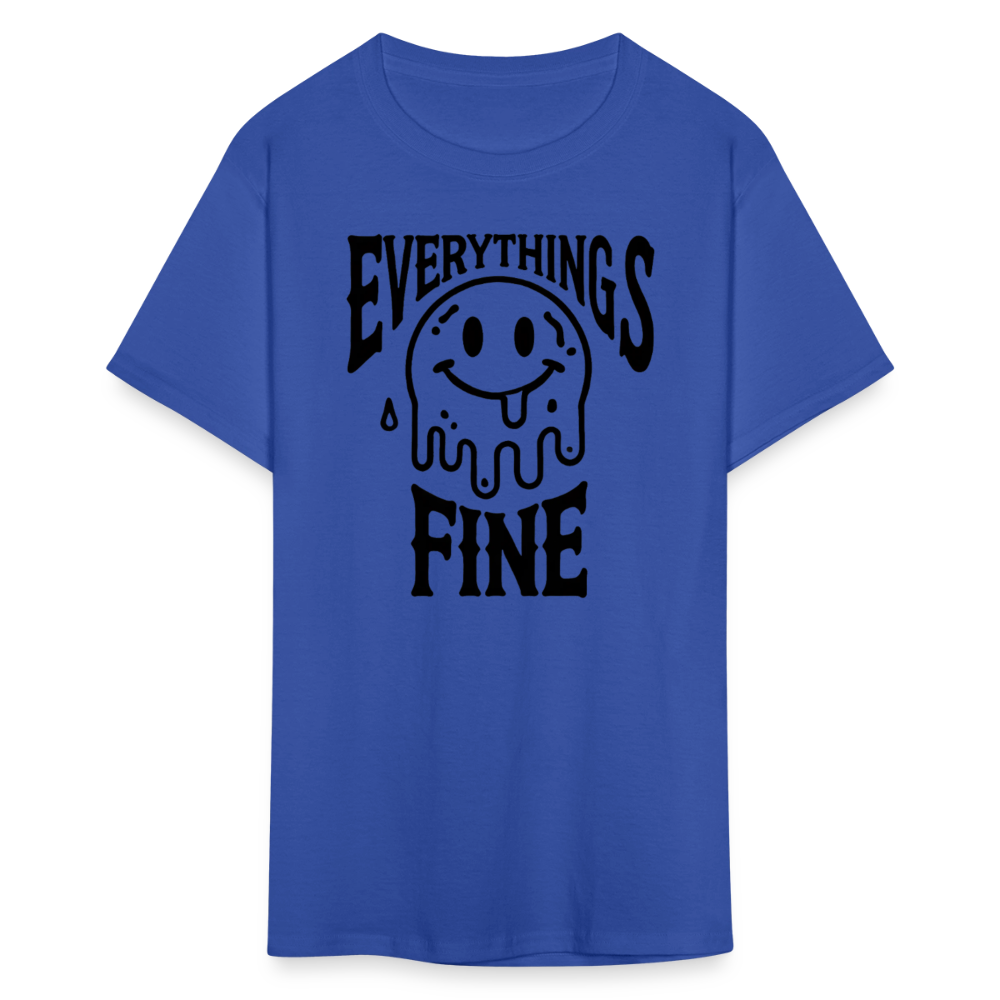 Everything's Fine Melting Smiley Graphic Tee - royal blue