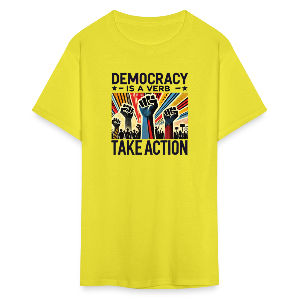 Democracy Is a Verb Activist Graphic Tee - yellow