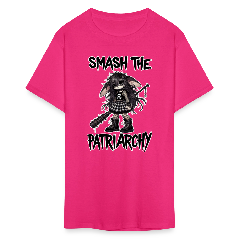 Smash the Patriarchy Punk Bunny Tee - Grunge, Emo, Goth Style Shirt with Barbed Wire Bat - fuchsia