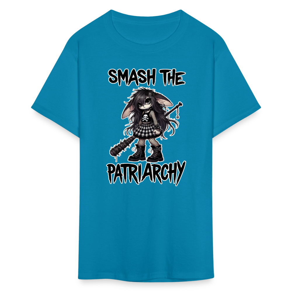 Smash the Patriarchy Punk Bunny Tee - Grunge, Emo, Goth Style Shirt with Barbed Wire Bat - turquoise