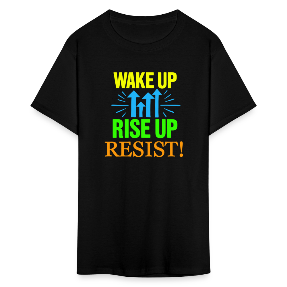 WAKE UP, RISE ↑, RESIST ↑! - Progressive Protest Tee for Activists | Liberal Political Statement Shirt - black