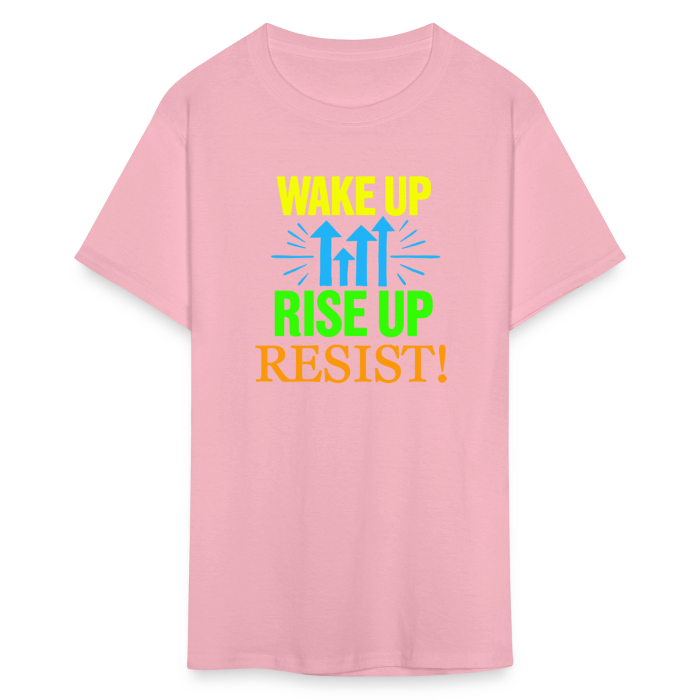 WAKE UP, RISE ↑, RESIST ↑! - Progressive Protest Tee for Activists | Liberal Political Statement Shirt - pink