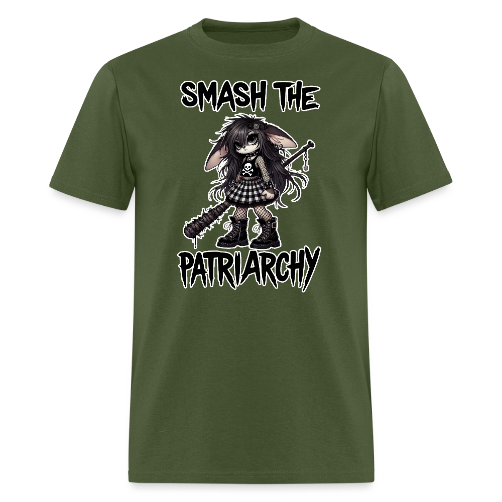 Smash the Patriarchy Punk Bunny Tee - Grunge, Emo, Goth Style Shirt with Barbed Wire Bat - military green