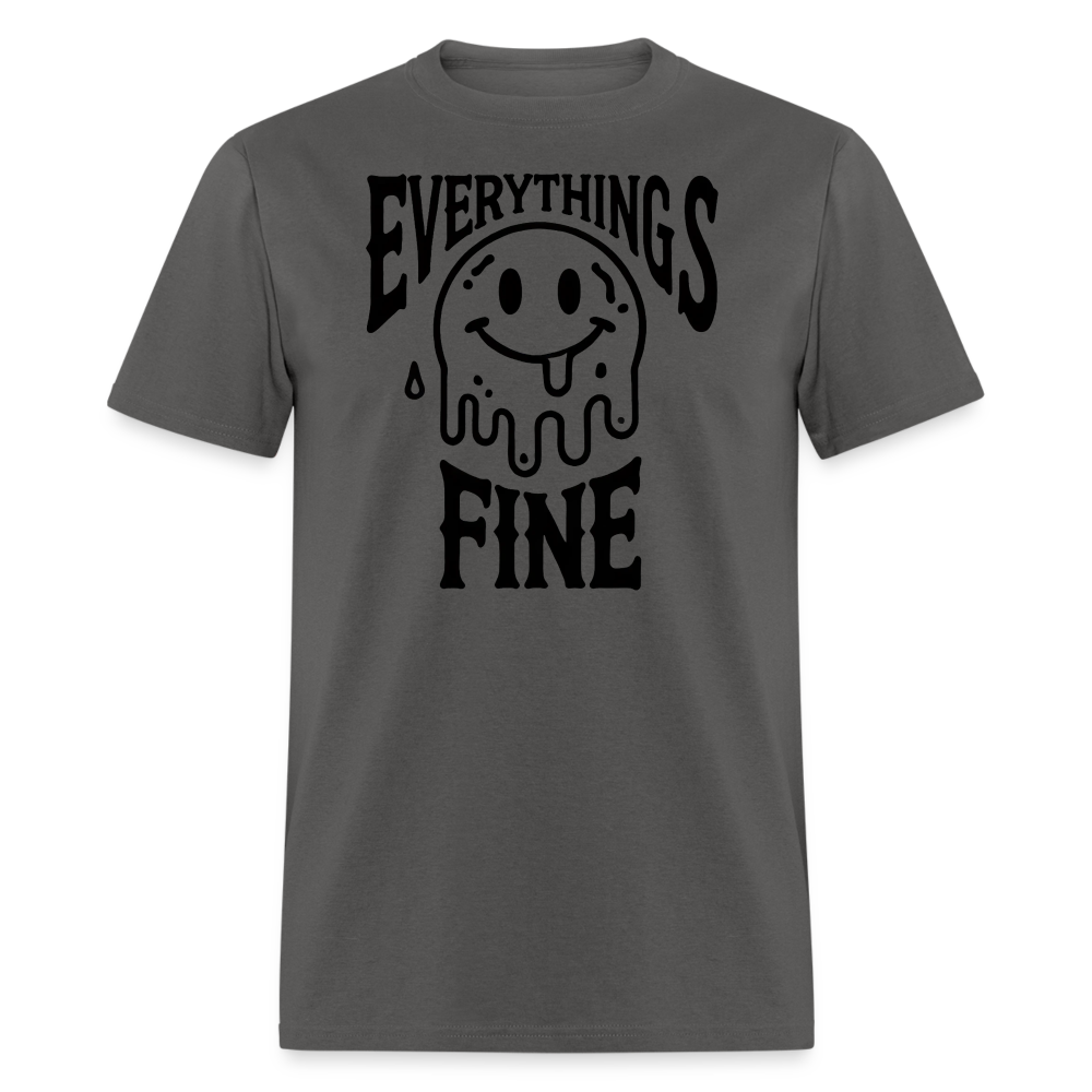 Everything's Fine Melting Smiley Graphic Tee - charcoal