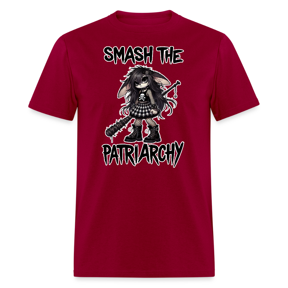 Smash the Patriarchy Punk Bunny Tee - Grunge, Emo, Goth Style Shirt with Barbed Wire Bat - dark red