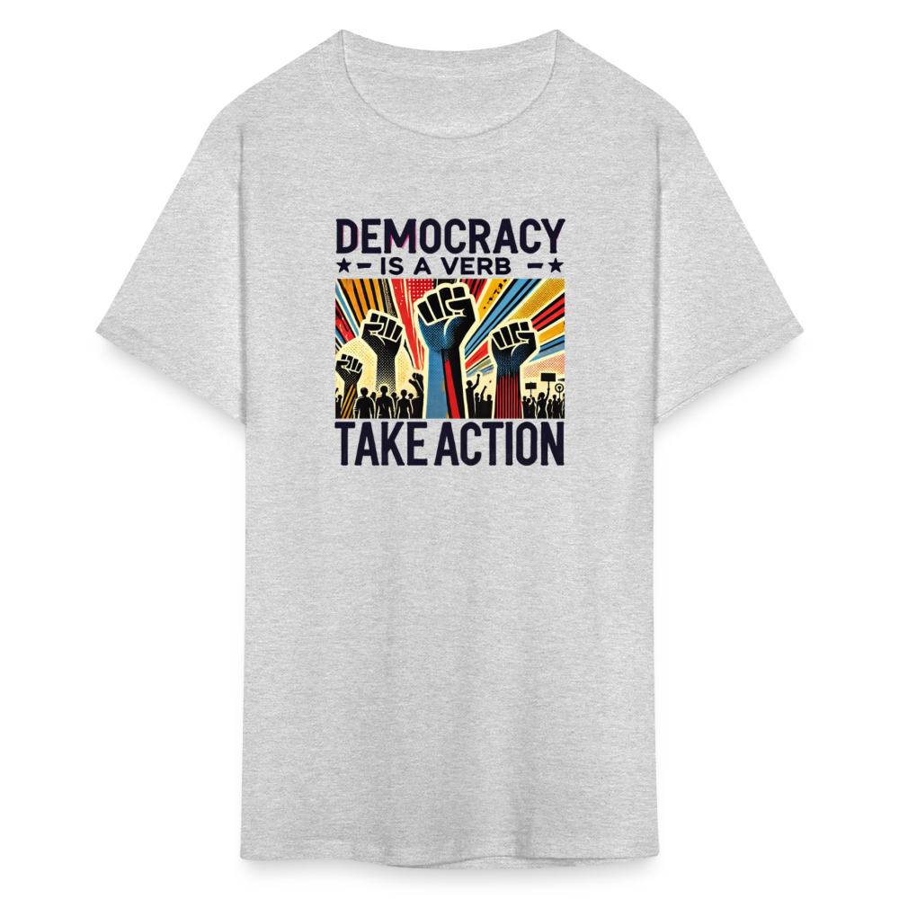 Democracy Is a Verb Activist Graphic Tee - heather gray