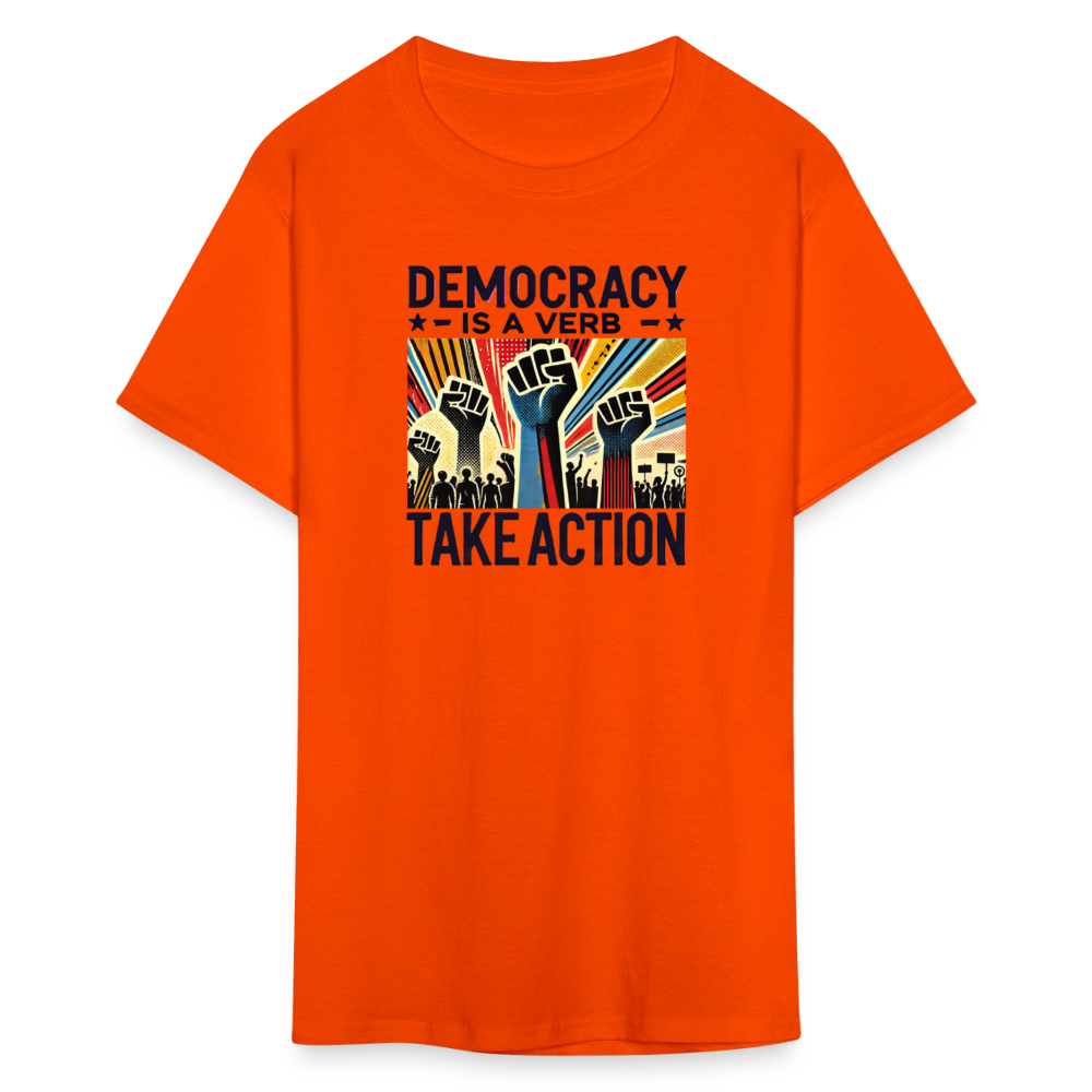 Democracy Is a Verb Activist Graphic Tee - orange