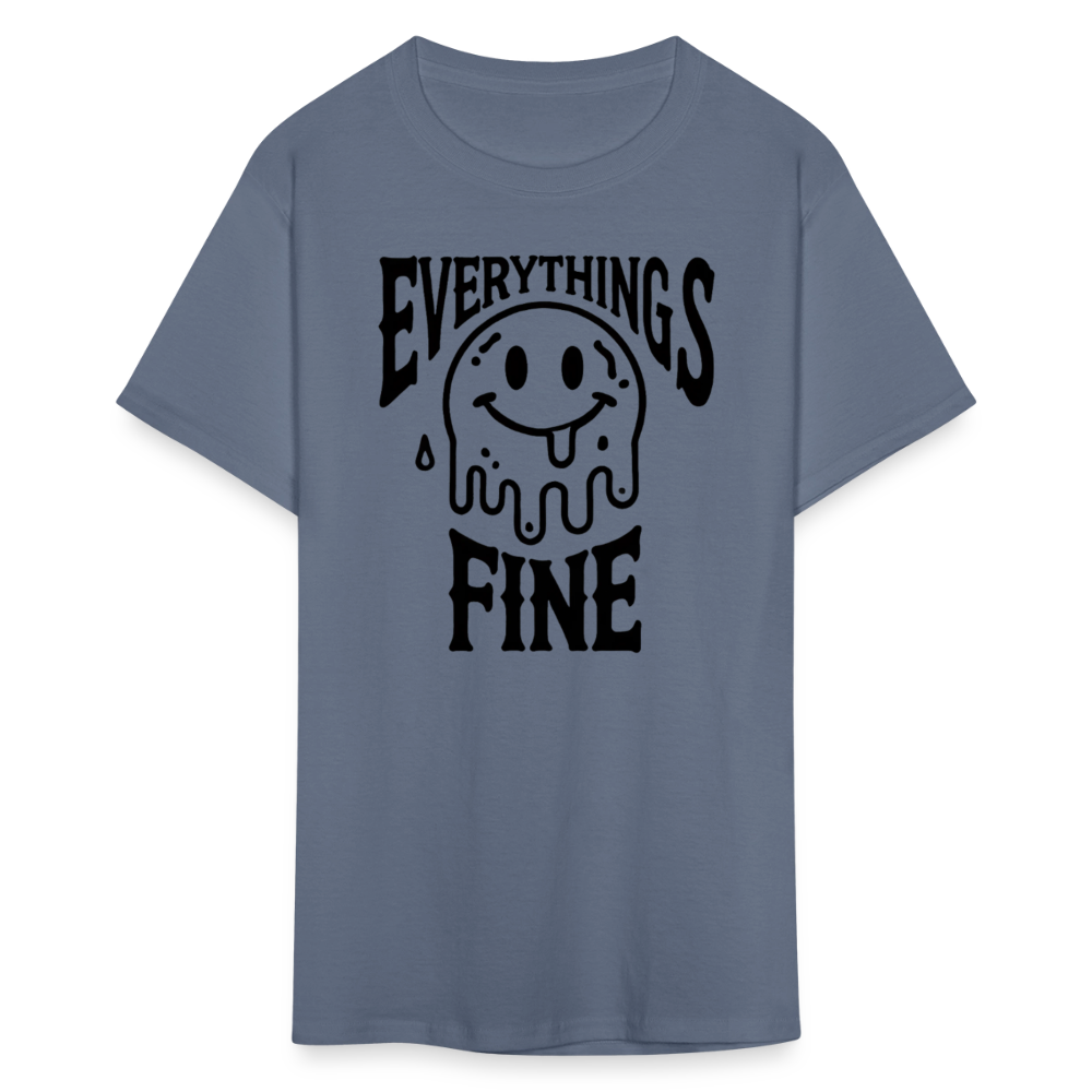 Everything's Fine Melting Smiley Graphic Tee - denim