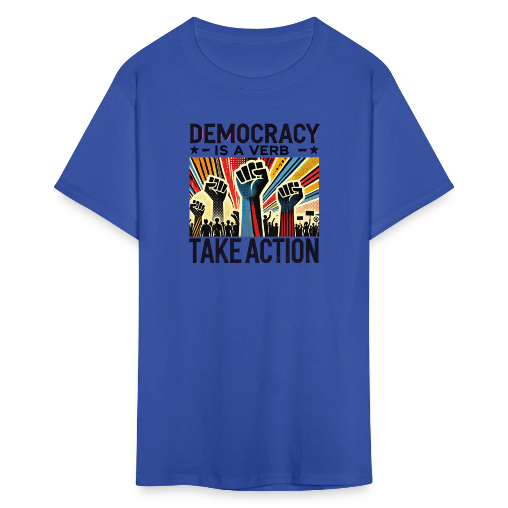 Democracy Is a Verb Activist Graphic Tee - royal blue