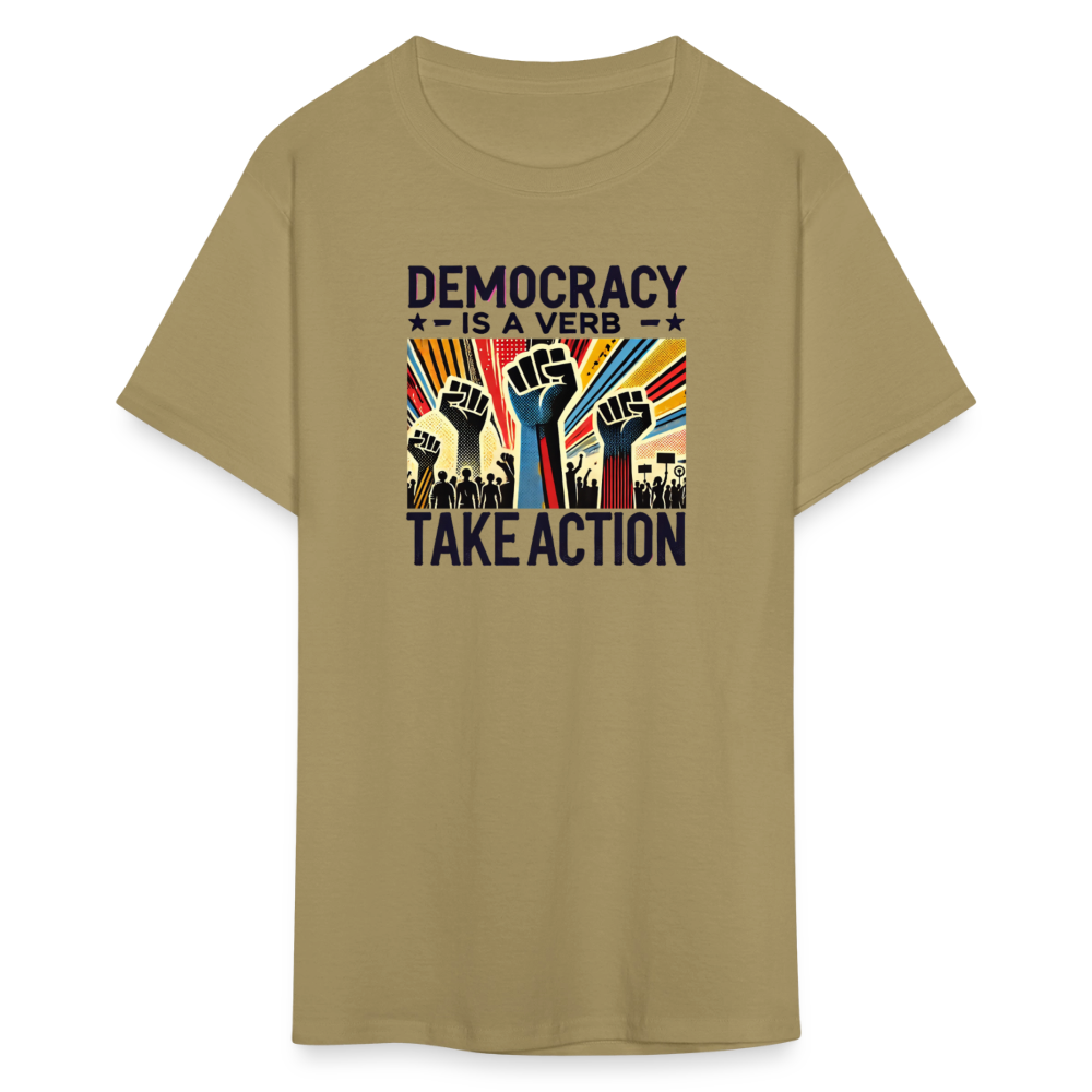 Democracy Is a Verb Activist Graphic Tee - khaki