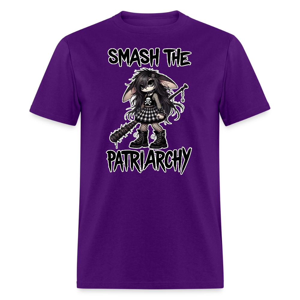 Smash the Patriarchy Punk Bunny Tee - Grunge, Emo, Goth Style Shirt with Barbed Wire Bat - purple