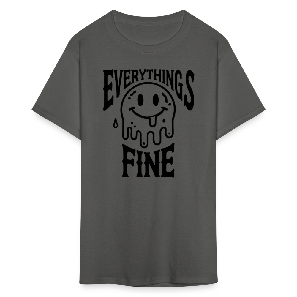 Everything's Fine Melting Smiley Graphic Tee - charcoal