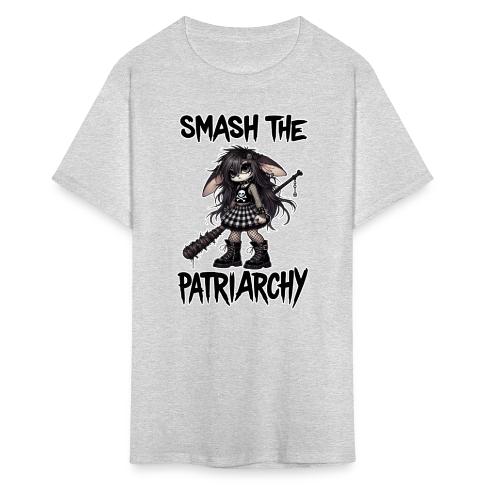 Smash the Patriarchy Punk Bunny Tee - Grunge, Emo, Goth Style Shirt with Barbed Wire Bat - heather gray