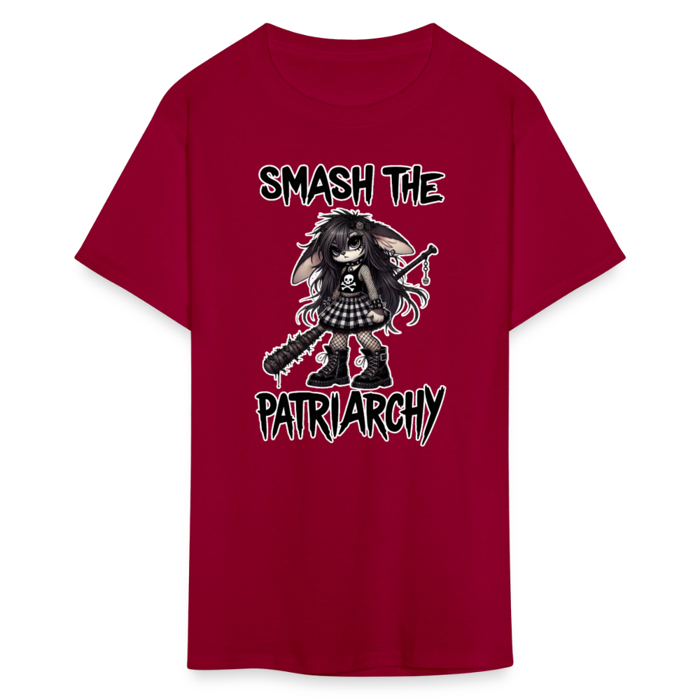 Smash the Patriarchy Punk Bunny Tee - Grunge, Emo, Goth Style Shirt with Barbed Wire Bat - dark red