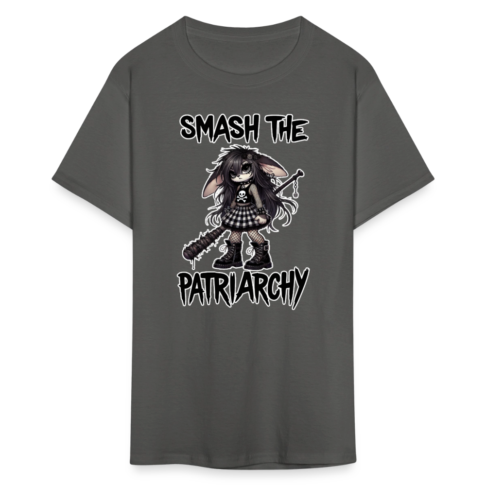 Smash the Patriarchy Punk Bunny Tee - Grunge, Emo, Goth Style Shirt with Barbed Wire Bat - charcoal