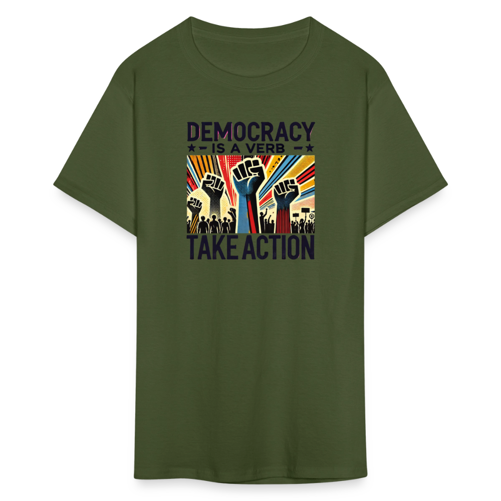 Democracy Is a Verb Activist Graphic Tee - military green