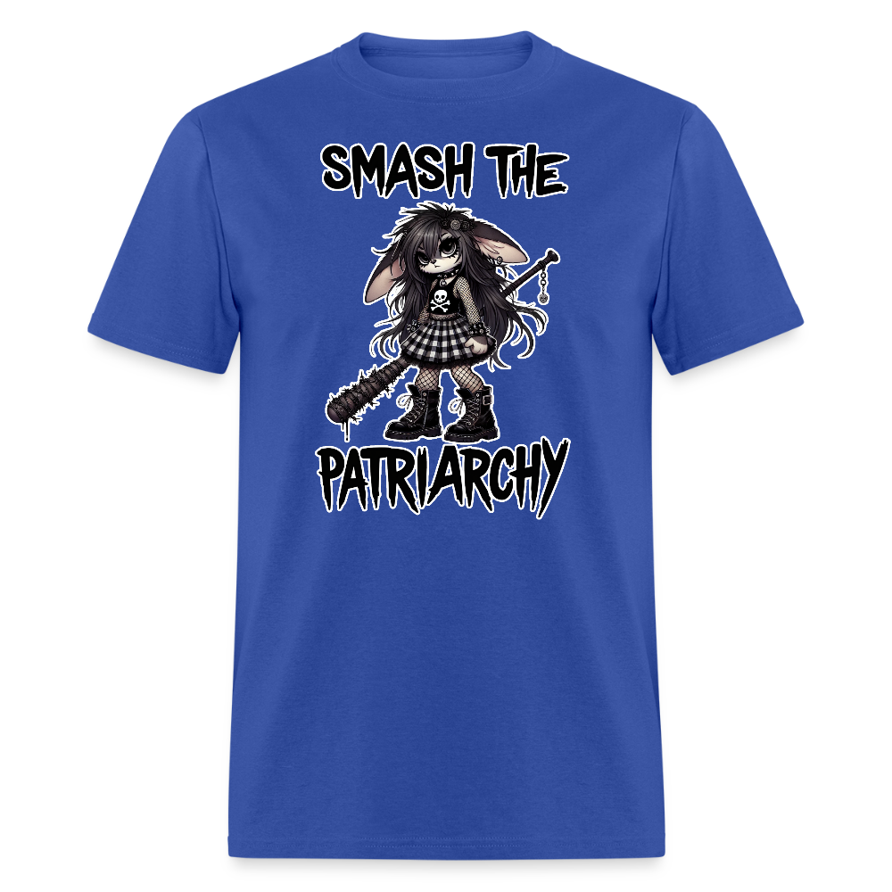 Smash the Patriarchy Punk Bunny Tee - Grunge, Emo, Goth Style Shirt with Barbed Wire Bat - royal blue