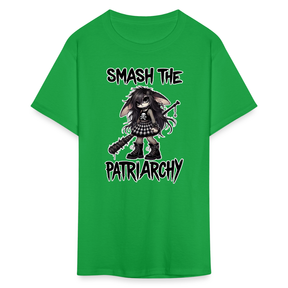 Smash the Patriarchy Punk Bunny Tee - Grunge, Emo, Goth Style Shirt with Barbed Wire Bat - bright green