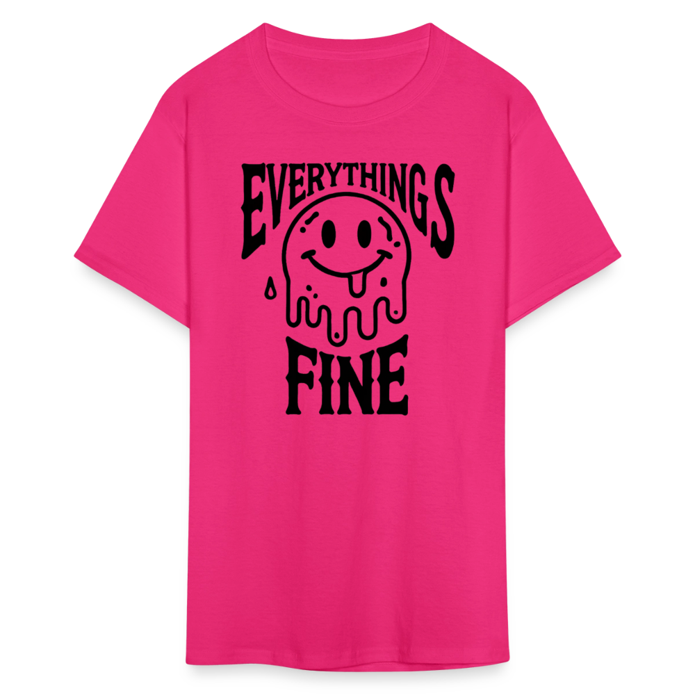 Everything's Fine Melting Smiley Graphic Tee - fuchsia