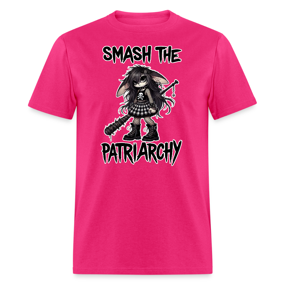 Smash the Patriarchy Punk Bunny Tee - Grunge, Emo, Goth Style Shirt with Barbed Wire Bat - fuchsia