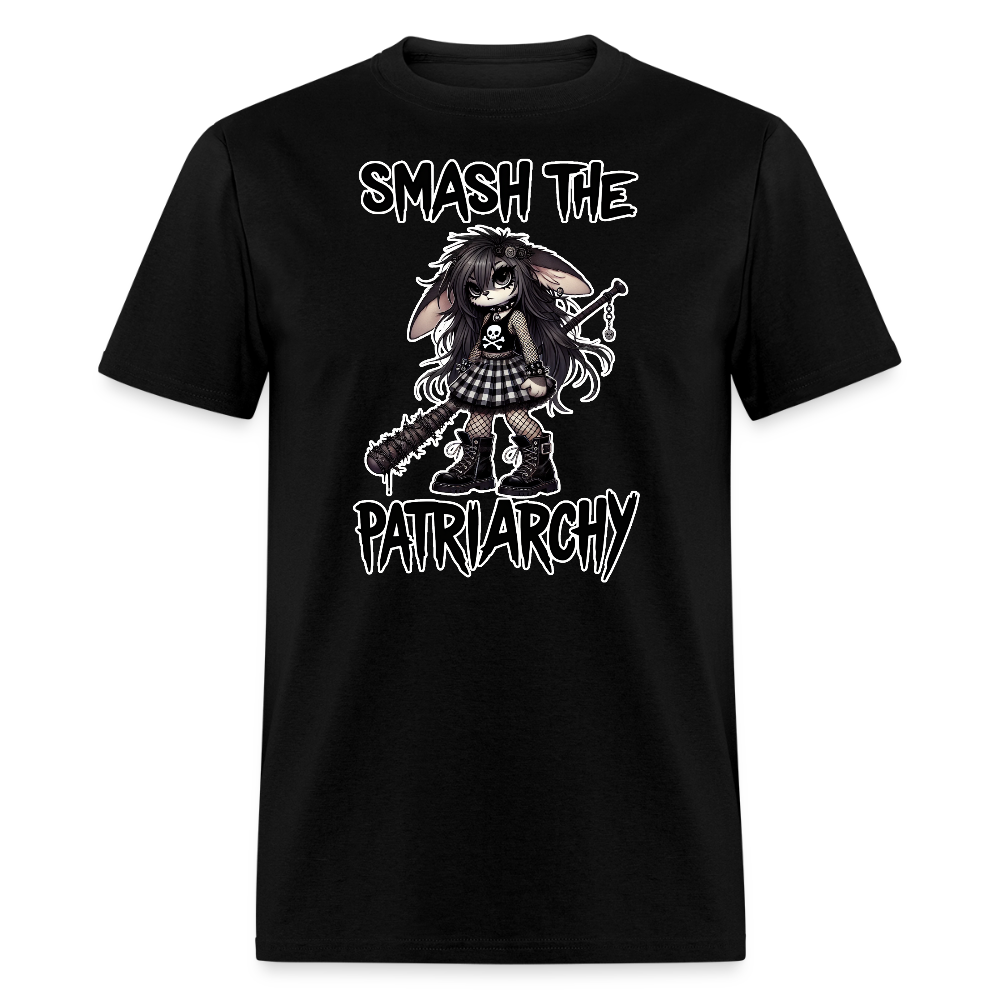 Smash the Patriarchy Punk Bunny Tee - Grunge, Emo, Goth Style Shirt with Barbed Wire Bat - black